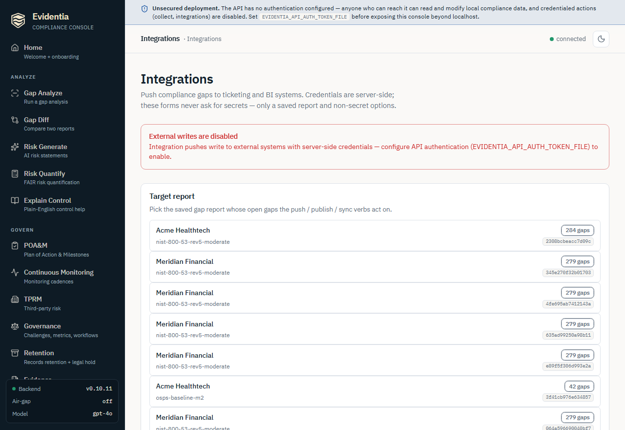 The Integrations screen